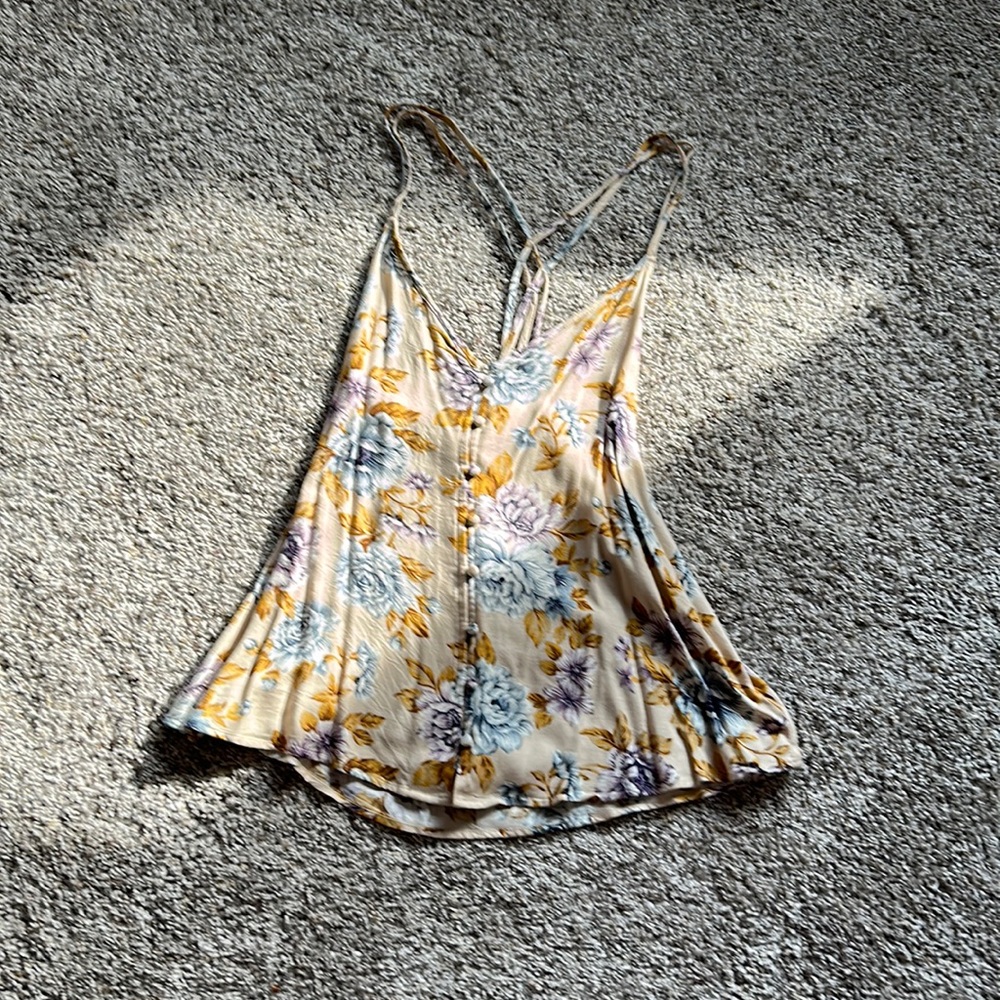 American eagle floral cross cross button down tank top sz M